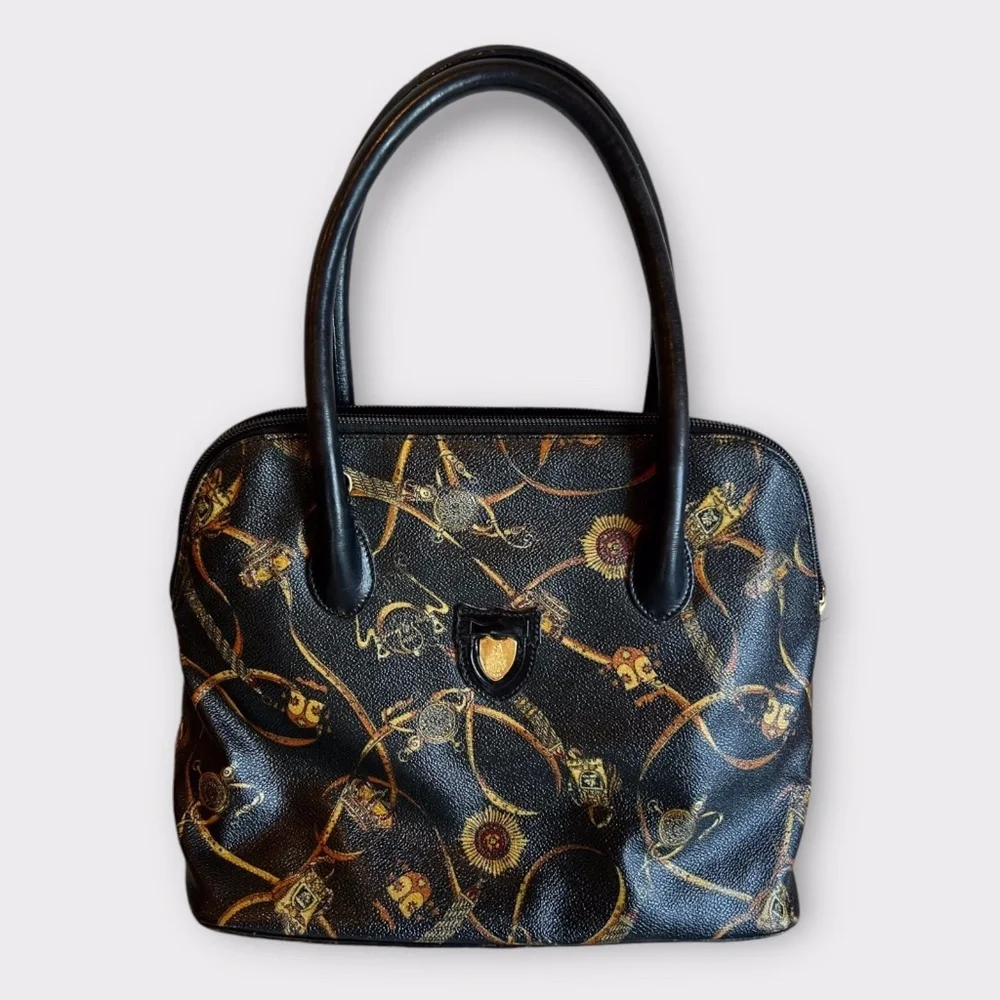 Vintage Mark Cross Equestrian Print Satchel Made in Italy